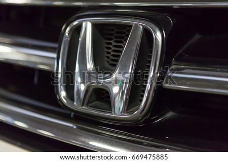CHIANG MAI, THAILAND - July 1,2017: Logo of Honda car on display at Honda Showroom.