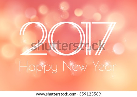 Happy New Year 2017 Card with blue fireworks glowing fire on a peach background blurred. Poster, greeting card, banner or invitation. Vector illustration EPS 10