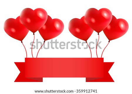 Happy Valentine's Day big sale card with red pink realistic banner ribbon balloons in form of heart isolated on white background. Vector illustration EPS 10