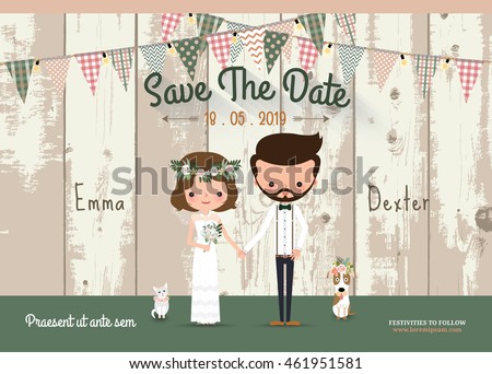 Couple Rustic Wedding Invitation Card And Save The Date With Wood Background Couple Rustic Wedding Invitation Card And Save The Date With Wood Background