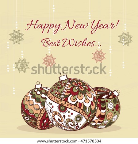 Hand Drawn Zentangle Pattern With New Year Balls Zen Tangle Style Use For