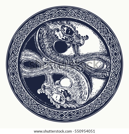 Dragons Celtic Tree Life Tattoo Mystic Stock Vector 551136484 ...