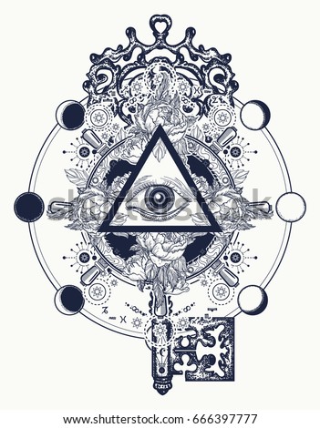 masonic eye key tattoo symbols freemason stock vector masonic eye key tattoo symbols freemason stock vector