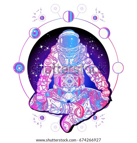 Astronaut Lotus Position Color Tattoo Art Stock Vector ...