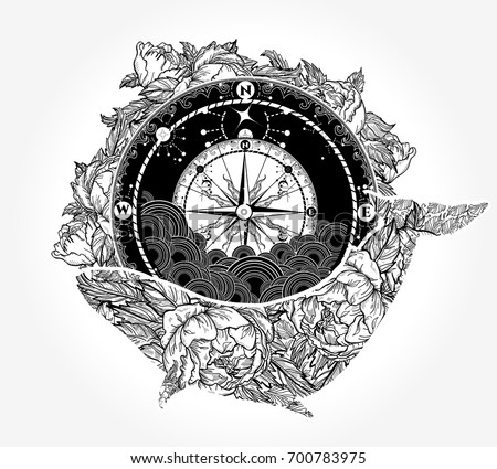 Whale And Compass Tattoo T Shirt Design Antique Floral Whale And Compass Tattoo T Shirt Design Antique Floral