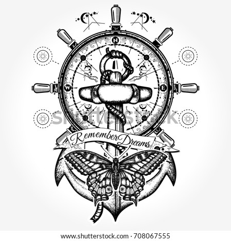 lighthouse compass tattoo tshirt design symbol stock vector lighthouse compass tattoo tshirt design symbol stock vector