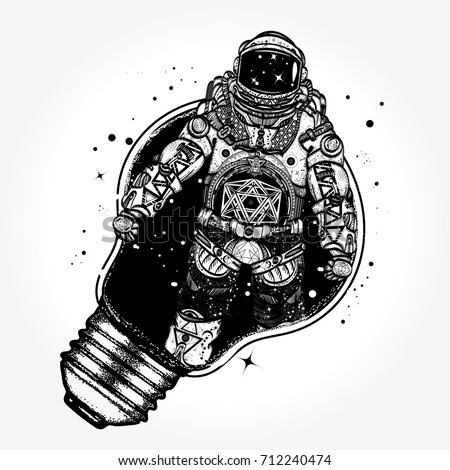 Astronaut Light Bulb Tattoo Art Astronaut Stock Vector 712240474