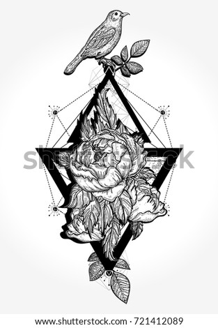 birds rose tattoo tshirt design boho stock vector 553101751 birds rose tattoo tshirt design boho stock vector 553101751