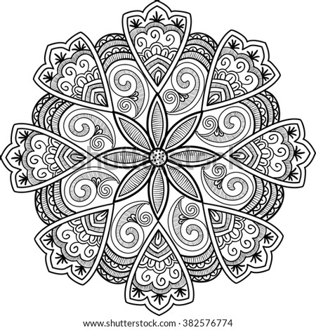 Round Ornamental Mandala Vector Black White Stock Vektor 382576774