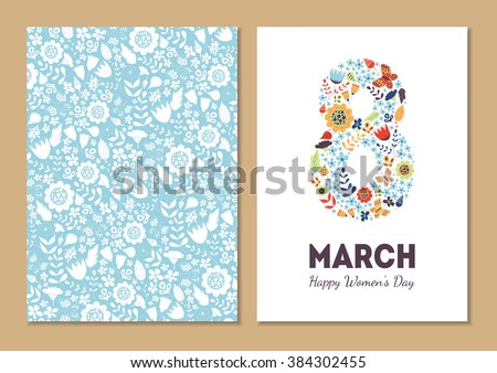 Cute vintage floral holiday cards set. 8 shape with flowers and leaves. Beautiful background cards for greeting, invitation, greeting with women's day, 8 march. Spring holiday. Gentle vector