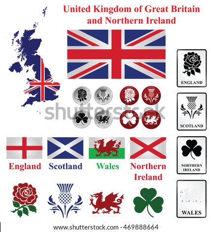 United Kingdom Collection Map Flags National Stock Illustration ...