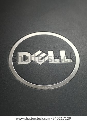 BANGKOK, THAILAND- DECEMBER 21 2016 : Dell logo made from stainless steel on notebook cover, Bangkok, Thailand on December 21,2016
