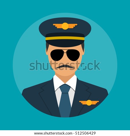 Pilot icon flat design style, isolated on background. Vector illustration. Avatars pilot.