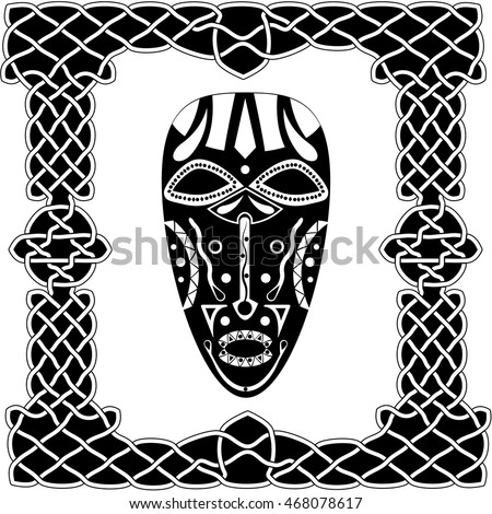 Silhouette Blackwhite Mask Shaman Native American Stock ...