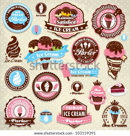 Vintage ice cream label set template