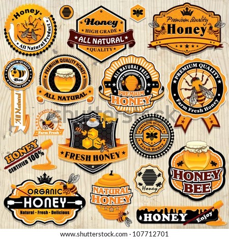 Vintage frame with Honey label set template