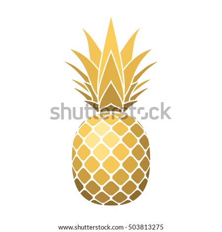 Pineapple gold icon. Tropical fruit, isolated on white background. Symbol of food, sweet, exotic and summer, vitamin, healthy. Nature logo. 3D concept. Design element Vector illustration
