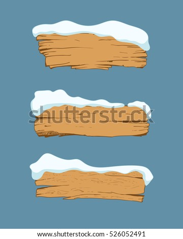 Set of old wood planks covered with snow. Winter design. Vector Illustration.