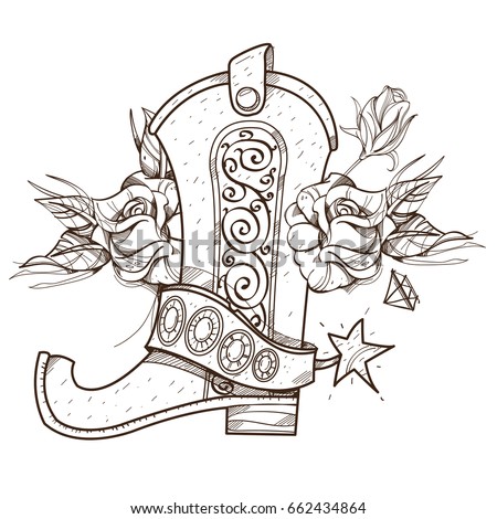 Cowboy Boot Roses Wild West Outline Stock Vector (2018) 662434864 ... Cowboy Boot Roses Wild West Outline Stock Vector (2018) 662434864 ...