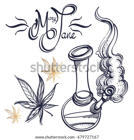 Download Smoking Bong Marijuana Mary Jane Lettering Stock Vector 679727167 - Shutterstock