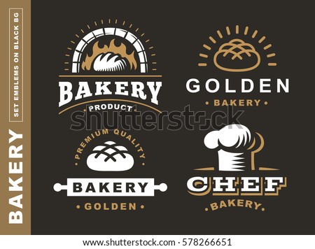 Set bread logo - vector illustration. Bakery emblem design on black background
