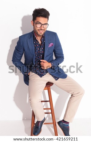 Happy Young Man Suit Sitting Hand Stock Photo 421659211 - Shutterstock