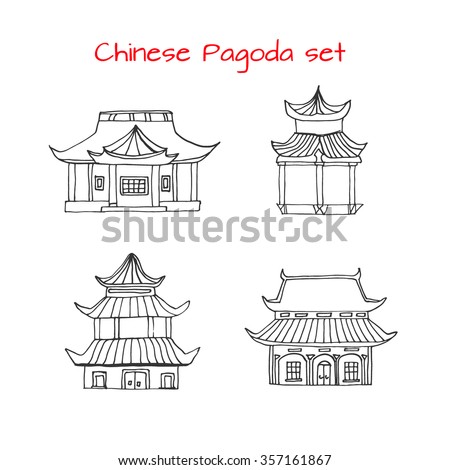 Hand Drawn Set Detached Asian Traditional Stock Vector 