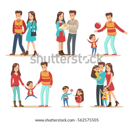 Happy family with father, mother, daughter and son vector design