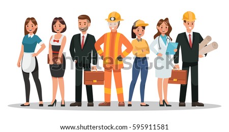 career characters design. Include waiter, businessman, engineer, doctor and more.