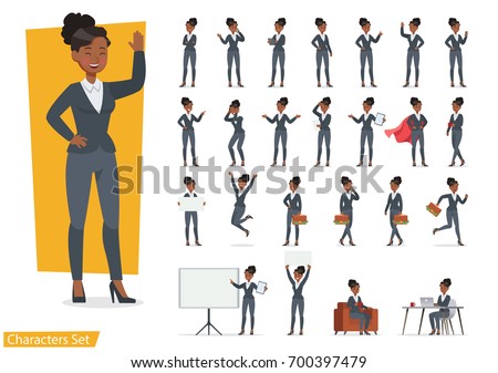 Businesswoman working character design set. Vector design.
