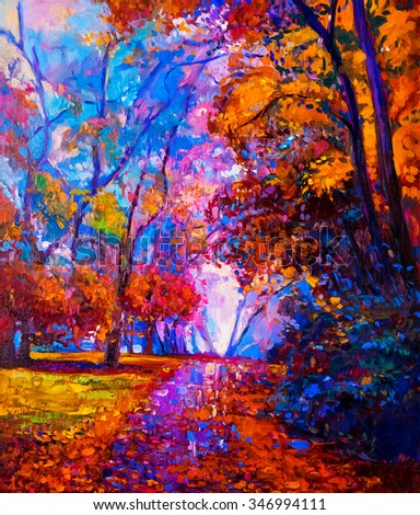 Original Oil Painting On Canvasautumn Landscapemodern Stock ...