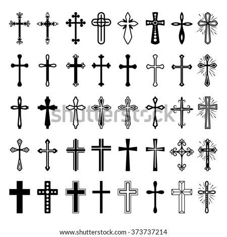 Christian Cross Icons Vector Line Black Stock Vector 373737214 ...