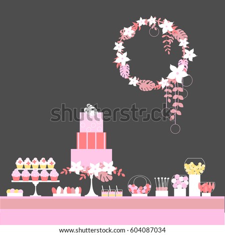 vector buffet dessert candy cake flowers sweet bar birthday illustration table shutterstock