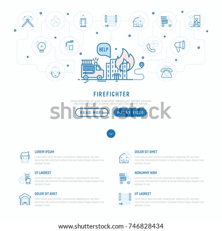 firefighter concept template web page thin stock vector 746828434
