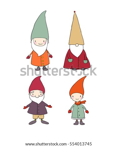 Gnomes Funny Thoughtful Angry Dwarf Fairy Stock Vector 561241930 ...