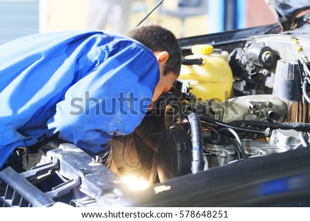 Stupino, Russia - February, 10, 2017: Working day in the car repair station in Stupino, Russia