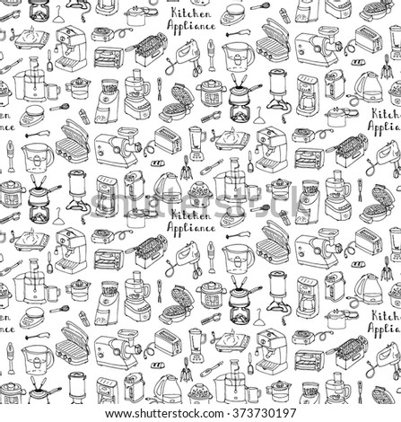 Seamless Background Hand Drawn Doodle Kitchen Stock Vector 