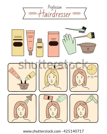 Hair Coloring Accessories Supplies Hairdressers Steps Stock Vector ... Hair Coloring Accessories Supplies Hairdressers Steps Stock Vector ...