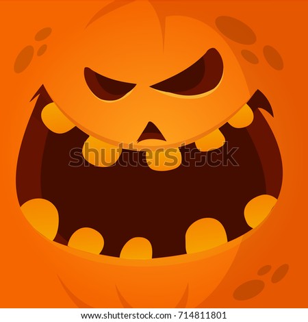 Cartoon Vector Pumpkin Face Cute Square Стоковое Векторное Изображение