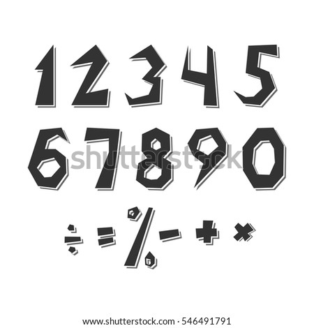 Set Of Numbers And Arithmetic Signs In Rustic Style Distorted Symbols With Shadows Set Of Numbers And Arithmetic Signs In Rustic Style Distorted Symbols With Shadows