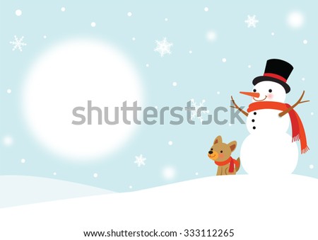Snowman and Cute Dog - Winter background