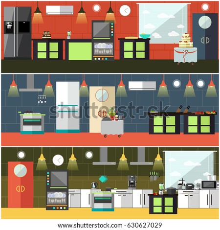 Restaurant Kitchen Accessories vector banner restaurant interiors kitchen dining stock vector Restaurant Kitchen Accessories vector banner restaurant interiors kitchen dining stock vector