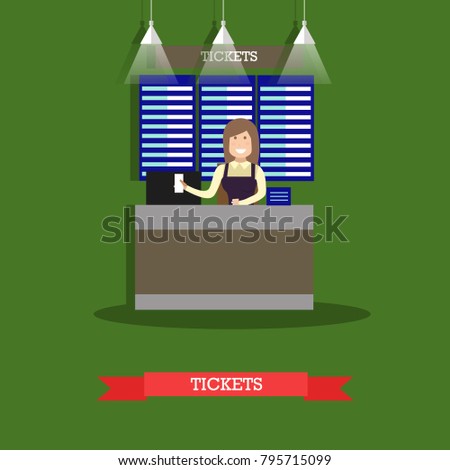Airport ticket counter concept illustration in flat style. Ticket agent flat style design element.