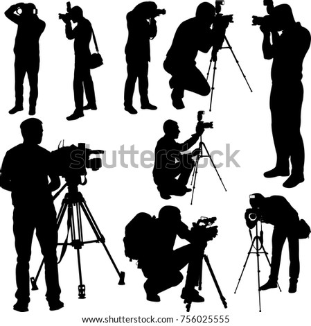 Photographers and cameramen silhouettes collection vector