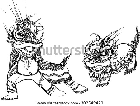 the illustrator create of lion dance