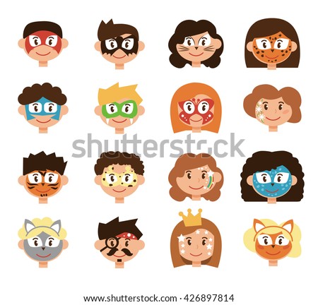 Face Painting Children Kids Masks Cartoon Stock Vector 426897814 ...