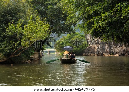 A boat trip at Hoa Lu Tam Coc National park, Vietname