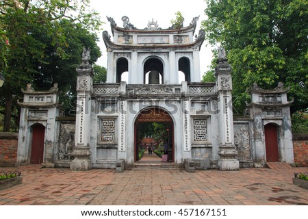 The main entrance gate at The Temple of Literature, Landmark in Hanoi, Vietnam