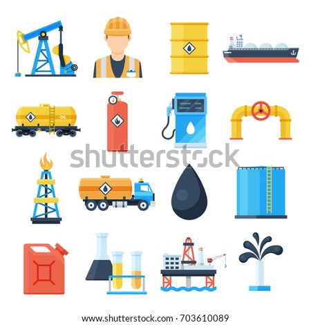 Oil industry icon. Petroleum business, exporter of natural energy, developing oil and gas field. Vector flat style cartoon illustration isolated on white background