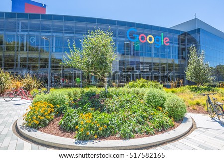 Mountain View, California, USA - August 15, 2016: Exterior view of a Google headquarters building. Google is specializing in Internet services